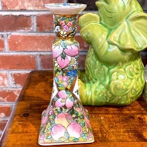 Vintage Famille Rose Hand Painted Chinese Candlestick